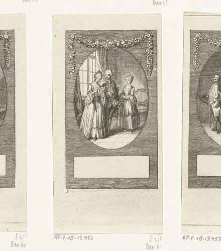 Major Tellheim laat Minna von Barnhelm de brief van de koning lezen by Daniel Nikolaus Chodowiecki