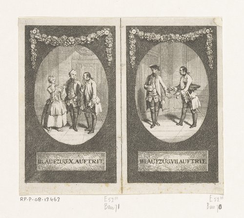Twee scènes uit Minna von Barnhelm by Daniel Nikolaus Chodowiecki