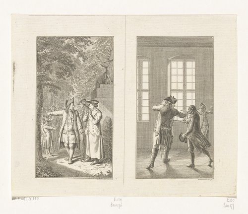 Twee scènes uit Sebaldus Nothanker by Daniel Nikolaus Chodowiecki