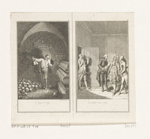 Twee scènes uit de geschiedenis van Blaise Gaulard by Daniel Nikolaus Chodowiecki