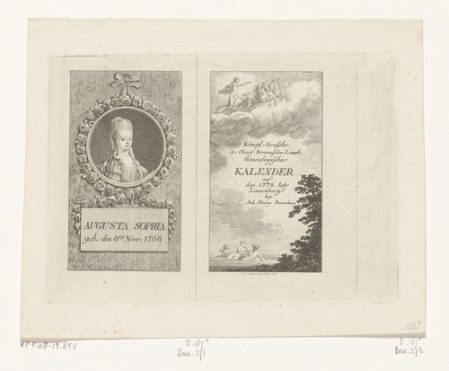 Portret van Augusta Sophia en Apollo in de zonnewagen by Daniel Nikolaus Chodowiecki