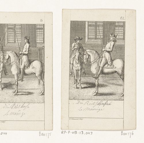 Twee ruiters in een rijschool by Daniel Nikolaus Chodowiecki