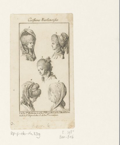 Kapsels en hoofddeksels voor dames by Daniel Nikolaus Chodowiecki