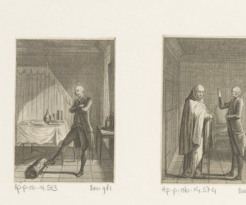Yorick overdenkt het leven terwijl hij zijn bagage rond rolt by Daniel Nikolaus Chodowiecki