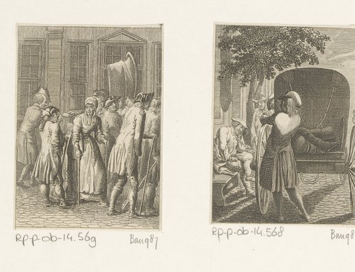 Yoricks wagen wordt omringd door bedelaars by Daniel Nikolaus Chodowiecki