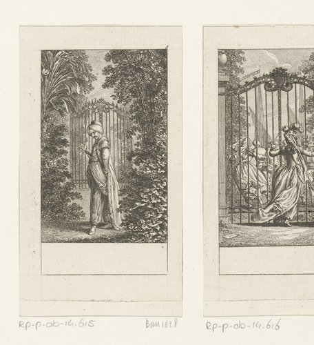 Bassa neemt in de tuin zijn liefde voor Adelheid in beschouwing by Daniel Nikolaus Chodowiecki