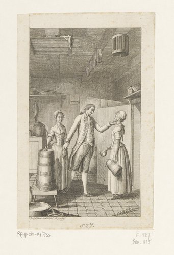 Lovelace flirt met de dochters van weduwe Sorlings by Daniel Nikolaus Chodowiecki