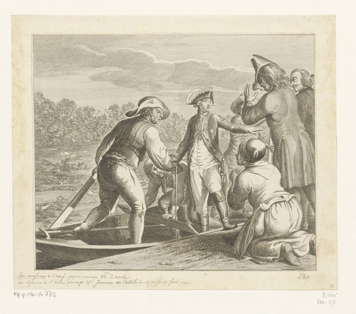 Hertog Leopold von Braunschweig gaat zijn dood in de Oder tegemoet by Daniel Nikolaus Chodowiecki