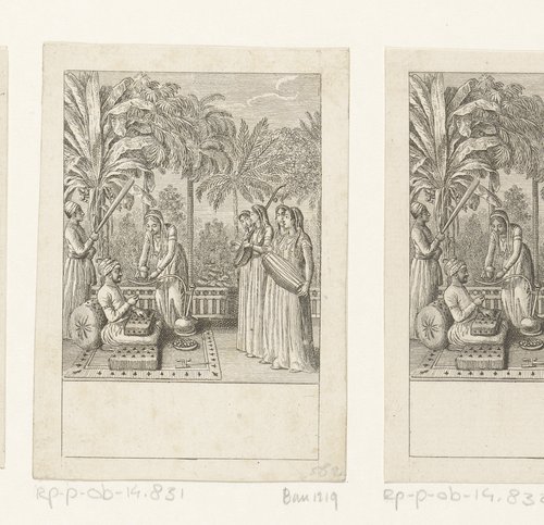 Vrouwen in een tuin maken muziek voor de Nawab by Daniel Nikolaus Chodowiecki