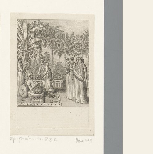 Vrouwen in een tuin maken muziek voor de Nawab by Daniel Nikolaus Chodowiecki