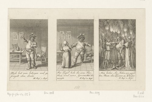Drie voorstellingen uit William Shakespeares Merry Wives of Windsor by Daniel Nikolaus Chodowiecki