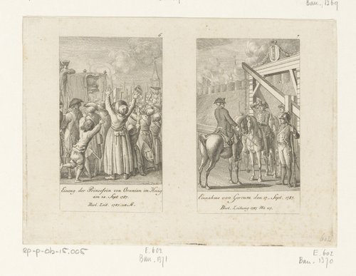 Twee voorstellingen uit de Nederlandse oorlogsgeschiedenis by Daniel Nikolaus Chodowiecki