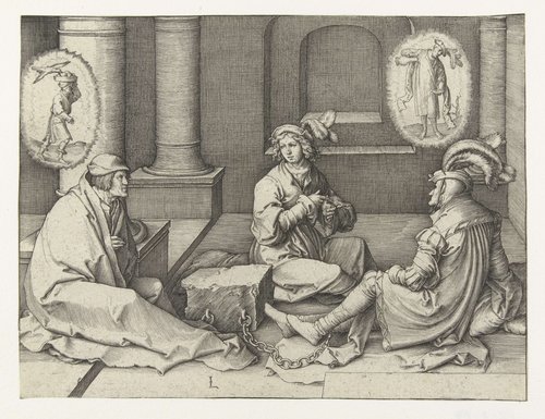 Jozef verklaart dromen in de gevangenis by Lucas van Leyden