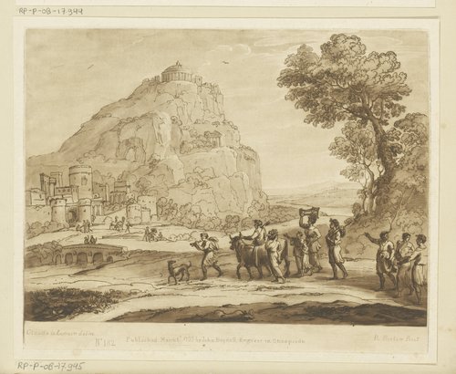 Landschap met gezicht op Delphi en processie