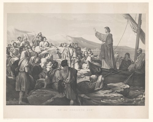 Christus vertelt gelijkenissen vanaf een boot