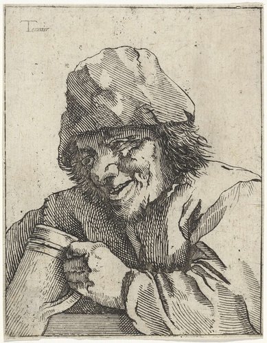 Boer met hoed op en bierpul in de hand