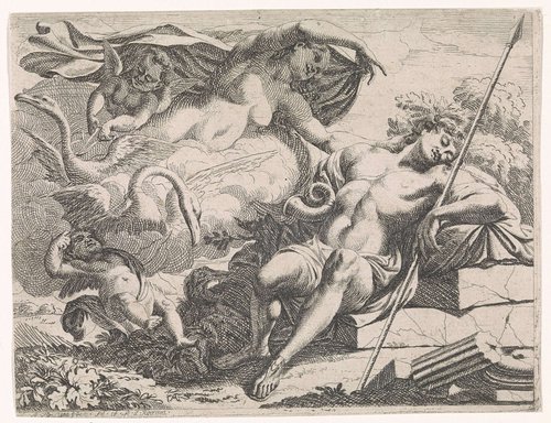 Venus bekijkt de slapende Adonis
