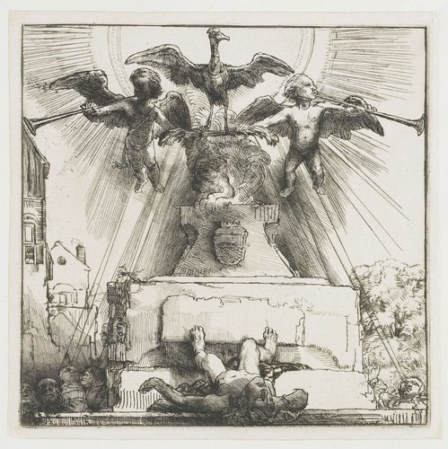 De feniks of het omvergeworpen standbeeld by Rembrandt van Rijn