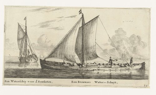 Twee schepen: een waterschip en een waterschuit by Reinier Nooms