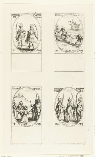 Heilige Nicostratus en Heilige Antiochus, Heilige Julia van Corsica, Heilige Desiderius van Vienne, Heilige Susanna, Heilige Marciana en Heilige Palladia van Galatia (21-24 mei) by Jacques Callot