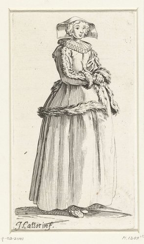 Vrouw in Franse burgerlijke kleding ca. 1620-1625