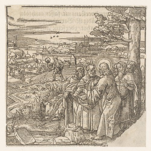 Christus vertelt zijn discipelen het parabel van de zaaier by Monogrammist HA (graveur); anonymous