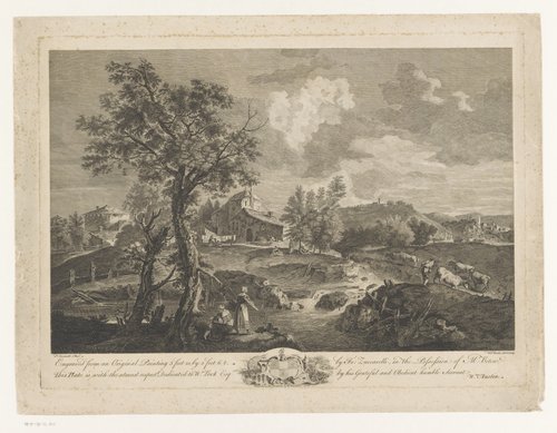 Landschap met een boerderij en vee