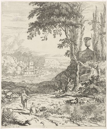 Landschap met bloemenplukkende vrouwen