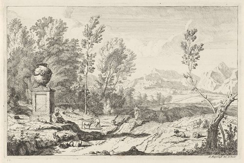 Fluitspelende herder bij een monument