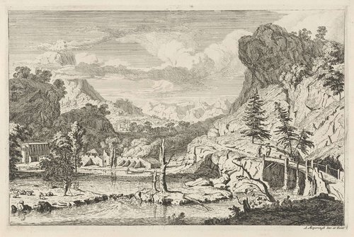 Rivierlandschap met een brug