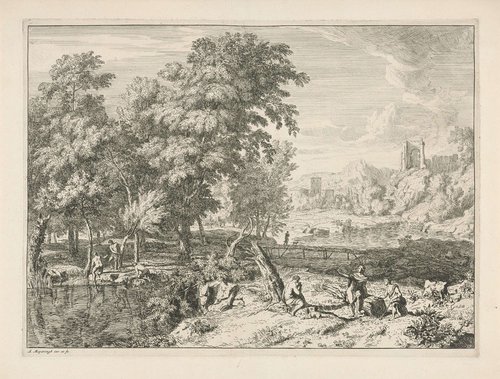 Landschap met badende mensen