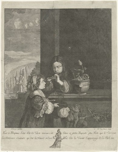 Bellenblazende jongen en een meisje