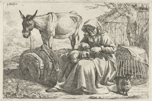 Oude vrouw die een kind luist