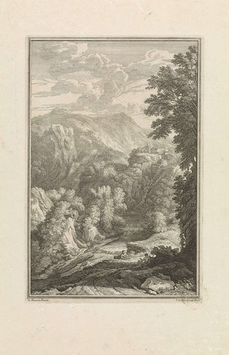 Arcadisch landschap met bergen en een rivier