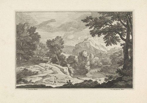 Landschap met een rivier en herders