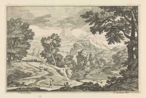 Landschap met een rivier en herders