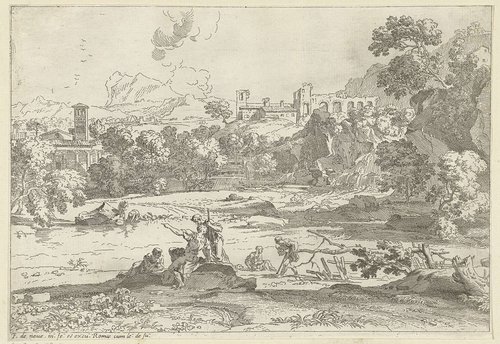 Landschap met vijf figuren