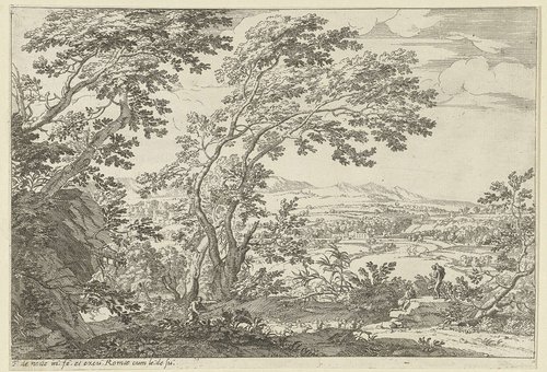 Landschap met herders met een kudde schapen