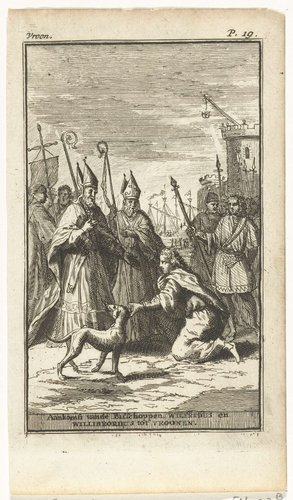Aankomst van de Bisschoppen Wilfridus en Wilibrodus tot Vroomen by Pieter van den Berge