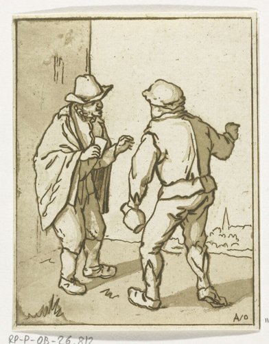 Twee staande mannen in gesprek