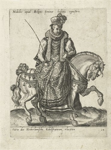 Nederlandse edelvrouw te paard by Abraham de Bruyn