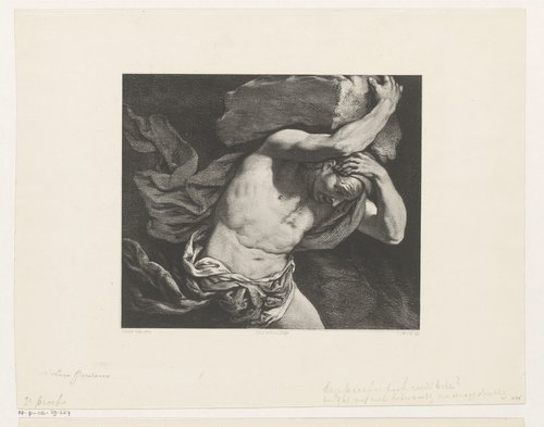 Sisyphus draagt een rotsblok de heuvel op