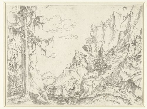 Landschap met een dorp in rotsachtige vallei