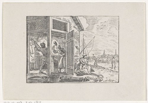 Figuren in een smederij en op het land aan het werk by Hendrik Numan