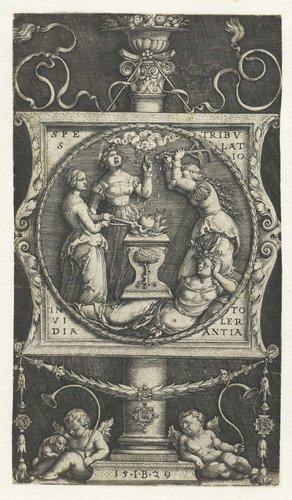 Embleem met Hoop, Tegenspoed, Afgunst en Tolerantie