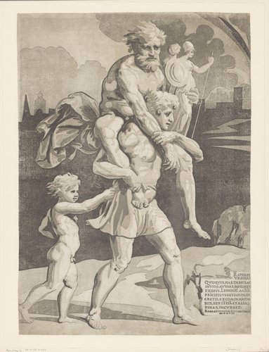 Aeneas vlucht met zijn familie uit Troje