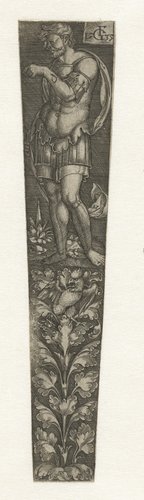 Ornament met vogel en staande man