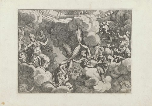 Mythologische figuren tussen wolken