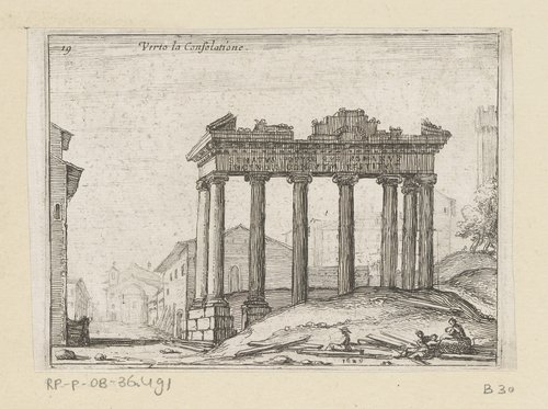 Resten van de Tempel van Saturnus op het Forum Romanum te Rome