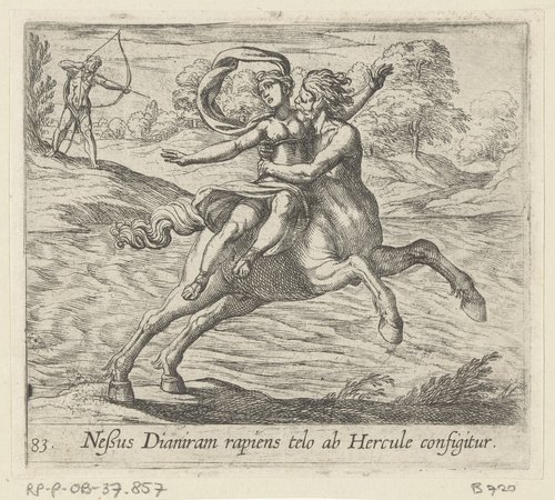 Nessus Dianiram rapens telo ab Hercule configitur by Antonio Tempesta